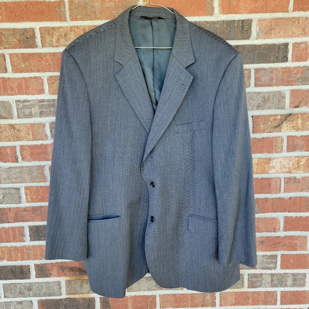 Joseph A Banks Signature Collection Men's Grey Herringbone Wool Suit Jacket 48R
